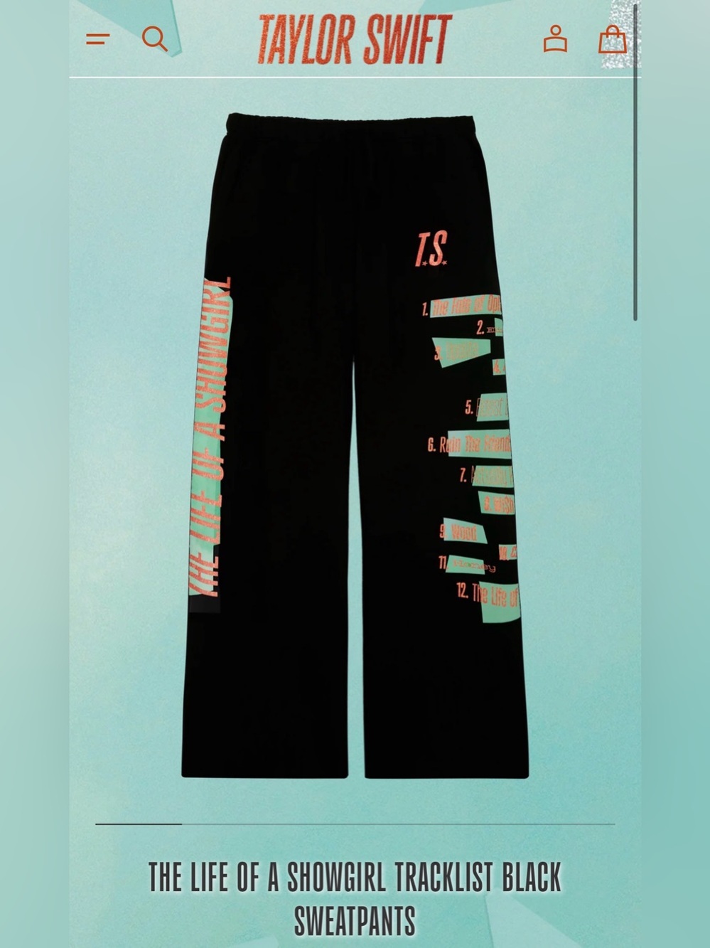 Taylor Swift The Life of a Showgirl Tracklist Black Sweatpants